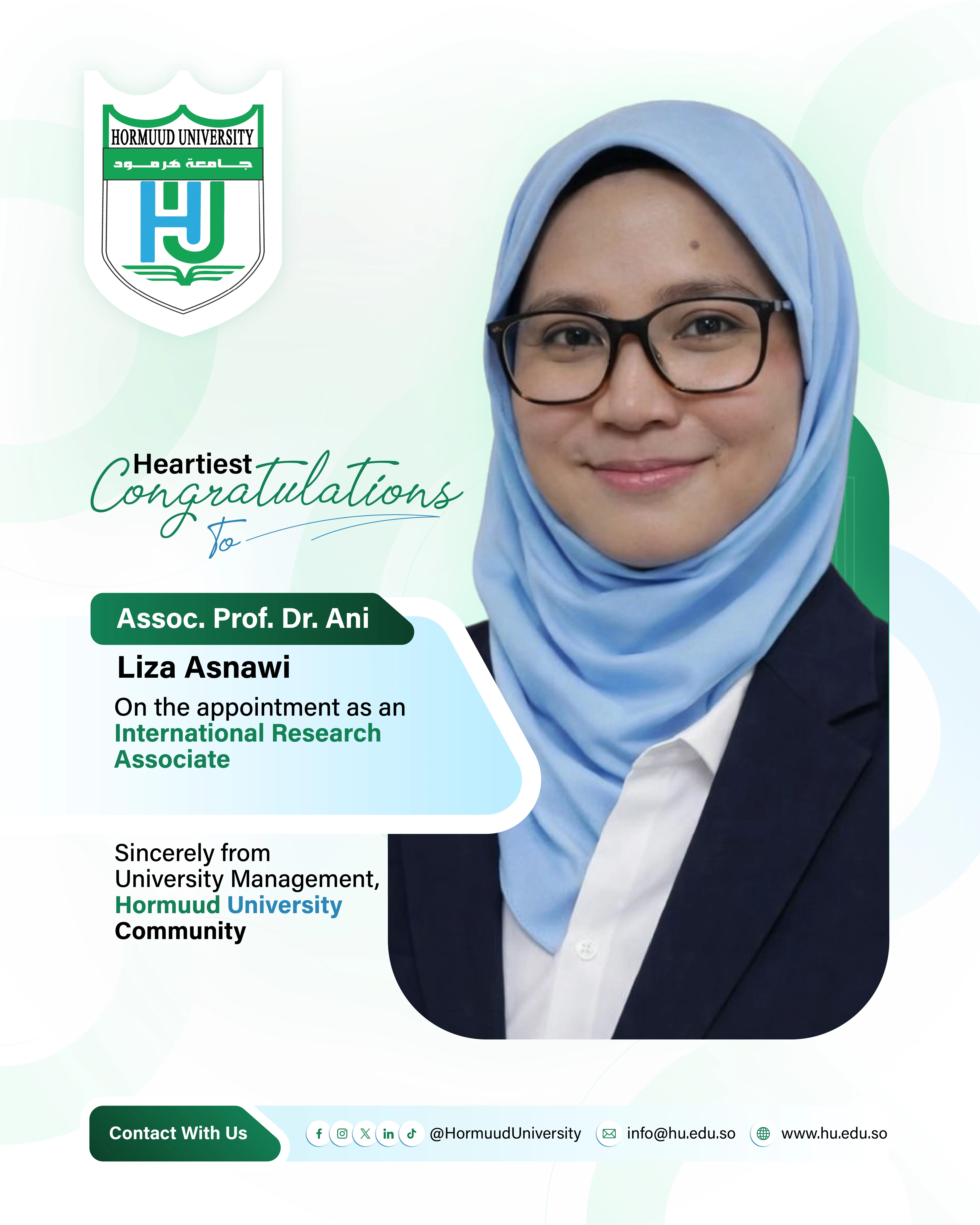Appointment of Assoc. Prof. Dr. Ani Liza Asnawi as an International Research Associate